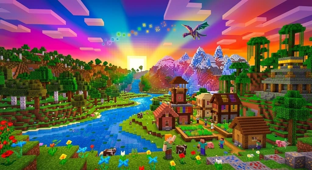 Minecraft Rainbow Village Landscape
